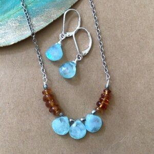 Set of Necklace & Earrings Aquamarine Sterling Silver Sundance Charm